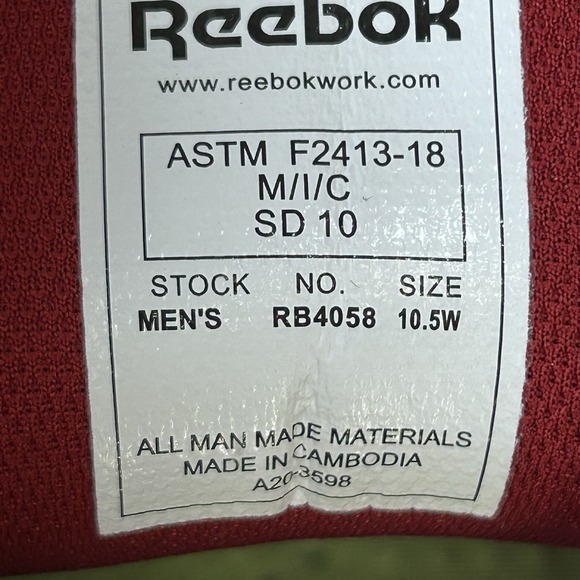 Reebok Work Exofuse Safety Shoes Men\'s 10.5W Black Red ASTM F2413 SD10 main image 7